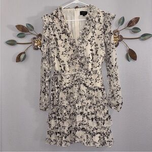 Bardot Alessia Cream Black Floral Long Sleeve Tiered Ruffle Mini Dress 6